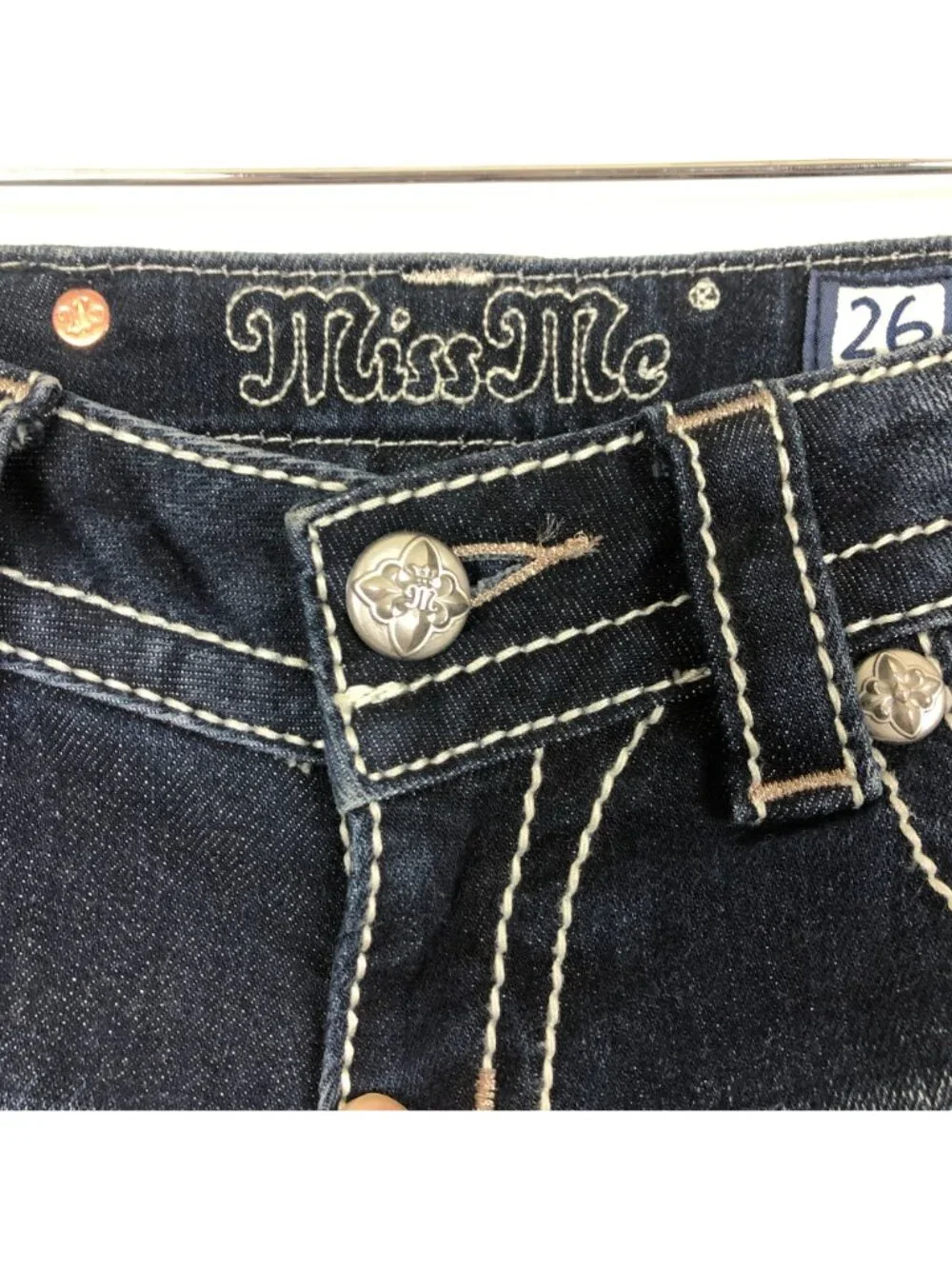Miss Me Signature Straight Jeans Sz 26 X 33 Blue Denim Low Rise Embellished